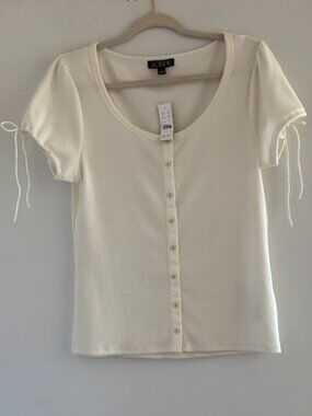 J. Crew Perfect Rib Button-Up Shirt with Satin Trim in Ivory